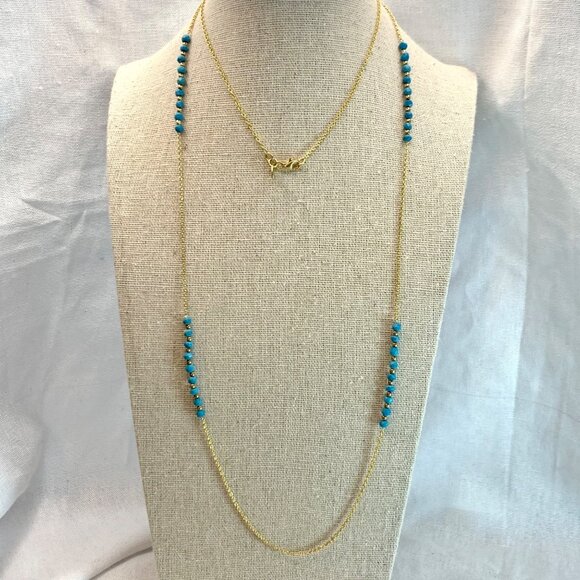 Gold Over Sterling Silver 925 Necklace w/ Turquoise Gold Bead Sections 36" Long - Picture 3 of 11